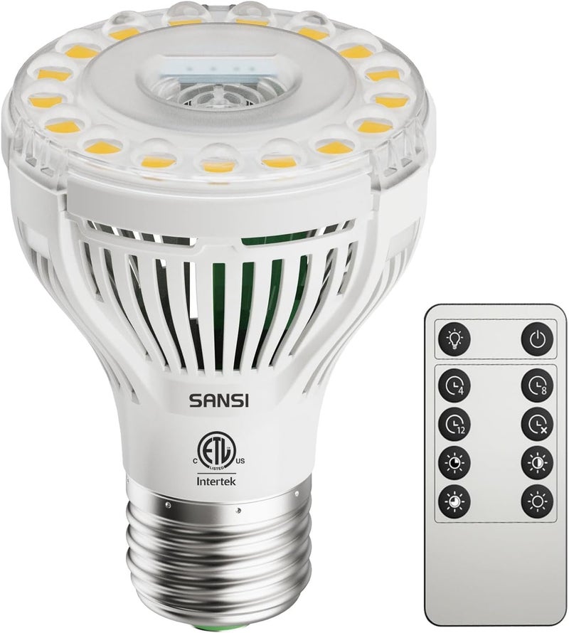 Sansi Dimmable Grow Light Bulb, Full Spectrum with Remote Control, Auto On Off Timing 4 8 12 Hrs, 5W PAR20 (75 Watt Equiv) Grow Lamp with Optical Lens for High PPFD, Energy Saving for Indoor Plants - Image 1